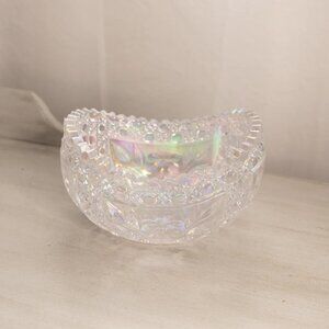 Vintage LE Smith Oval Clear Iridescent Sawtooth Edge Glass Bowl